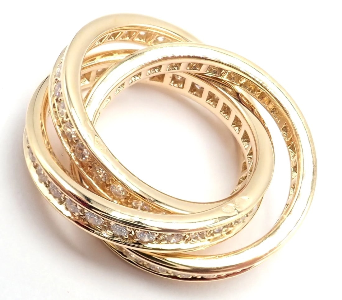 Authentic! Cartier 18k Yellow Gold Diamond Trinity Band Ring Size 5 3/4 Paper - 4