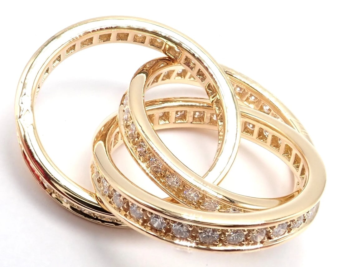 Authentic! Cartier 18k Yellow Gold Diamond Trinity Band Ring Size 5 3/4 Paper - 5