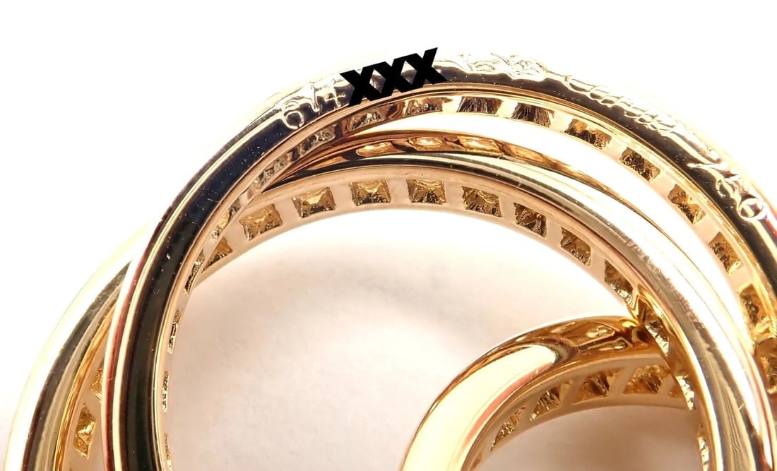 Authentic! Cartier 18k Yellow Gold Diamond Trinity Band Ring Size 5 3/4 Paper - 6