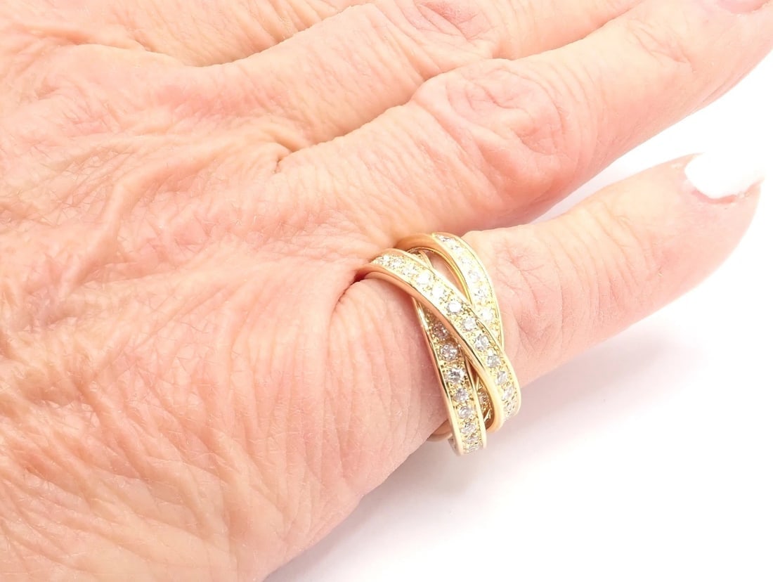 Authentic! Cartier 18k Yellow Gold Diamond Trinity Band Ring Size 5 3/4 Paper - 9