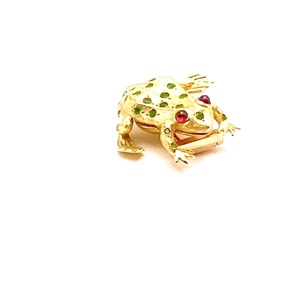 Vintage! Tiffany & Co. France 20k Yellow Gold Ruby Emerald Frog Pin Brooch - 2