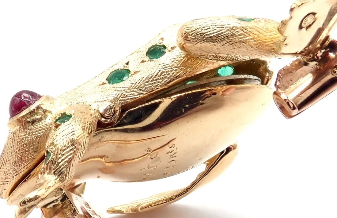 Vintage! Tiffany & Co. France 20k Yellow Gold Ruby Emerald Frog Pin Brooch - 7