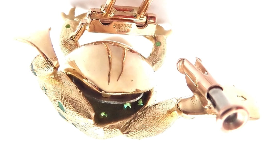 Vintage! Tiffany & Co. France 20k Yellow Gold Ruby Emerald Frog Pin Brooch - 8