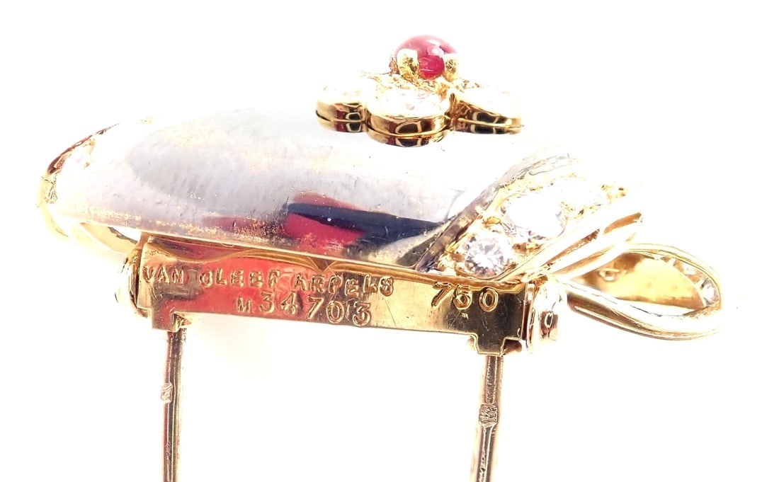 Rare Van Cleef & Arpels 18k Gold Diamond Ruby Emerald Sapphire Flower Pin Brooch - 12