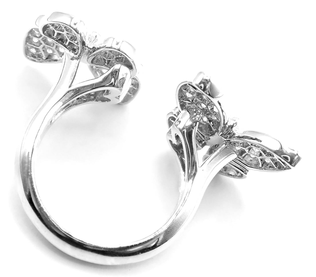 Van Cleef & Arpels 18k White Gold Diamond Two Butterfly Between Finger Ring - 10