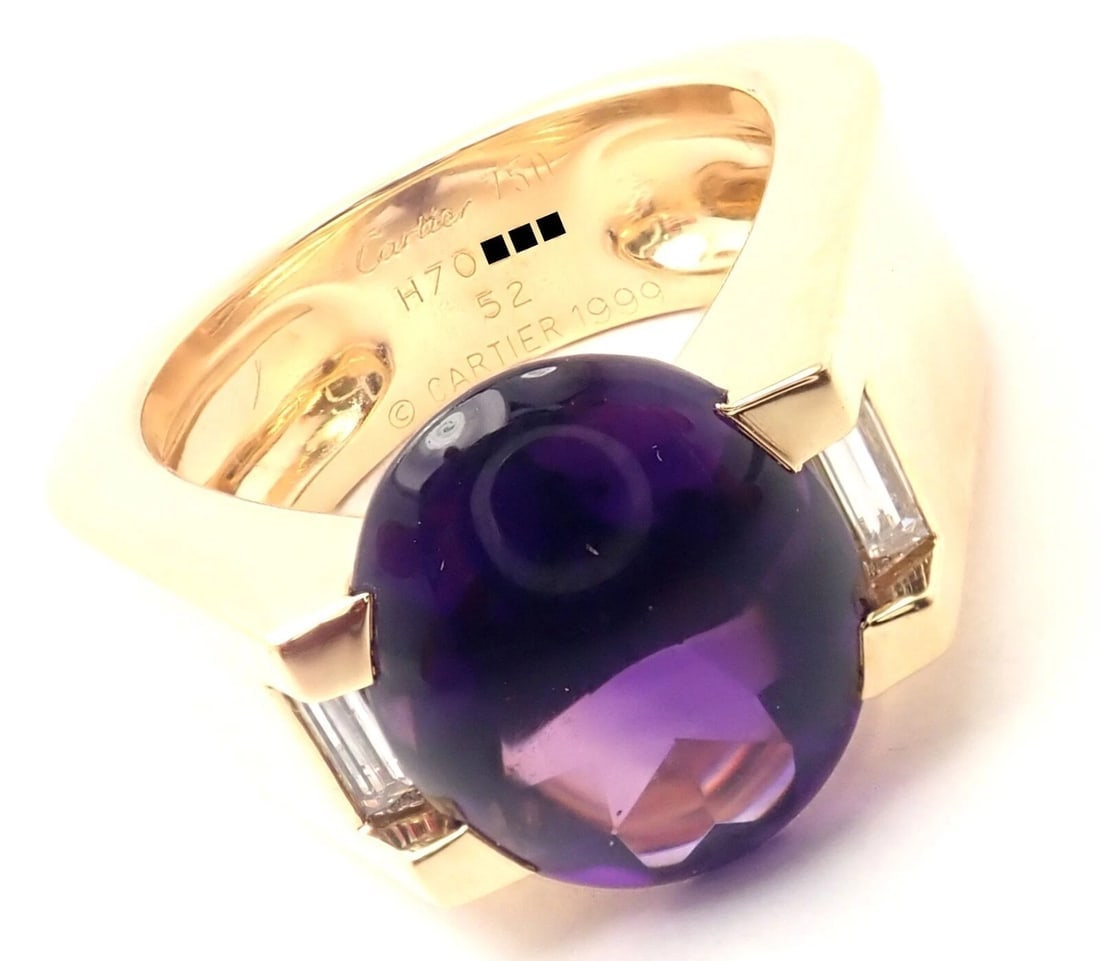 Authentic! Cartier Tankissi 18k Yellow Gold Diamond Large Amethyst Ring Paper - 4