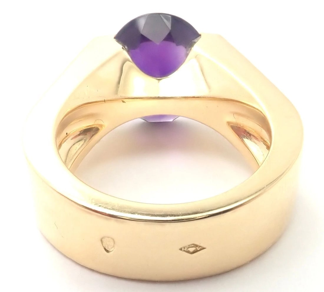 Authentic! Cartier Tankissi 18k Yellow Gold Diamond Large Amethyst Ring Paper - 5