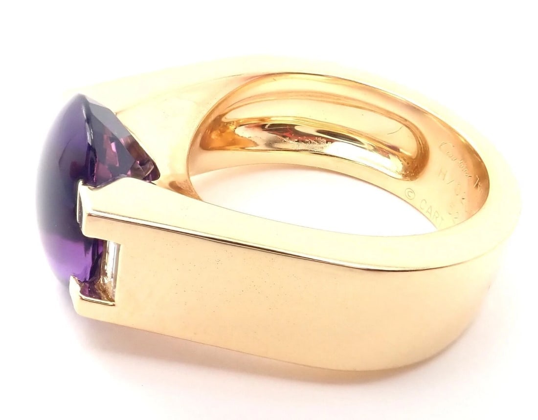 Authentic! Cartier Tankissi 18k Yellow Gold Diamond Large Amethyst Ring Paper - 7