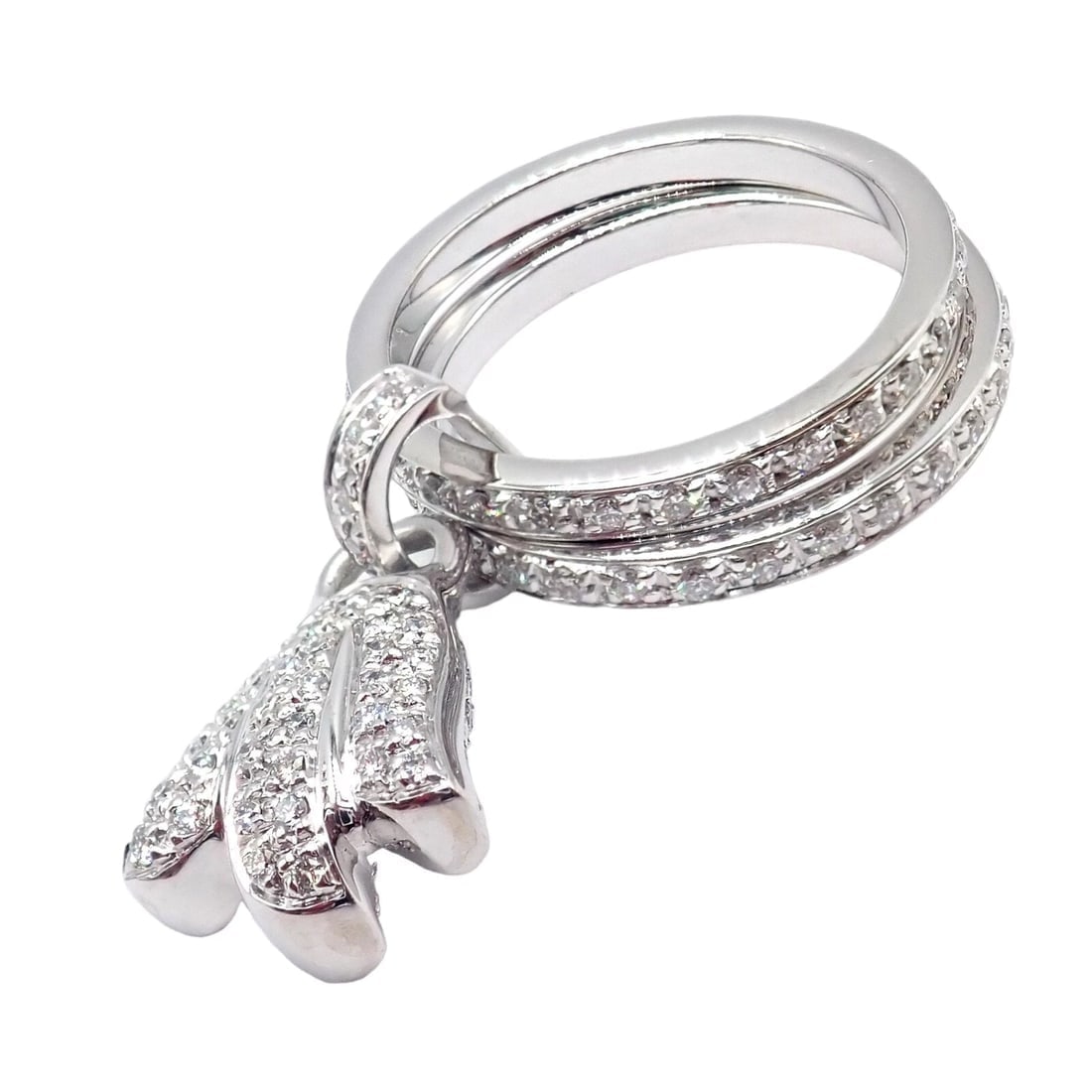 Authentic! Piaget 18k White Gold Diamond Double Band Flower Ring (1 of 13)