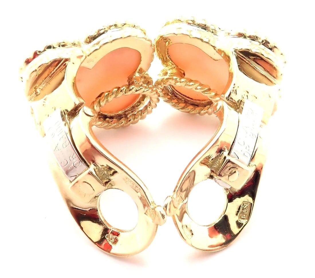 Van Cleef & Arpels Vintage Alhambra 18k Yellow Gold Coral Earrings Paper - 11