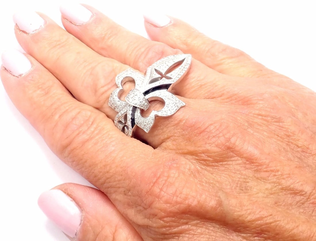 Authentic! Loree Rodkin 18k White Gold Diamond Fleur De Lis Ring Cert. - 10