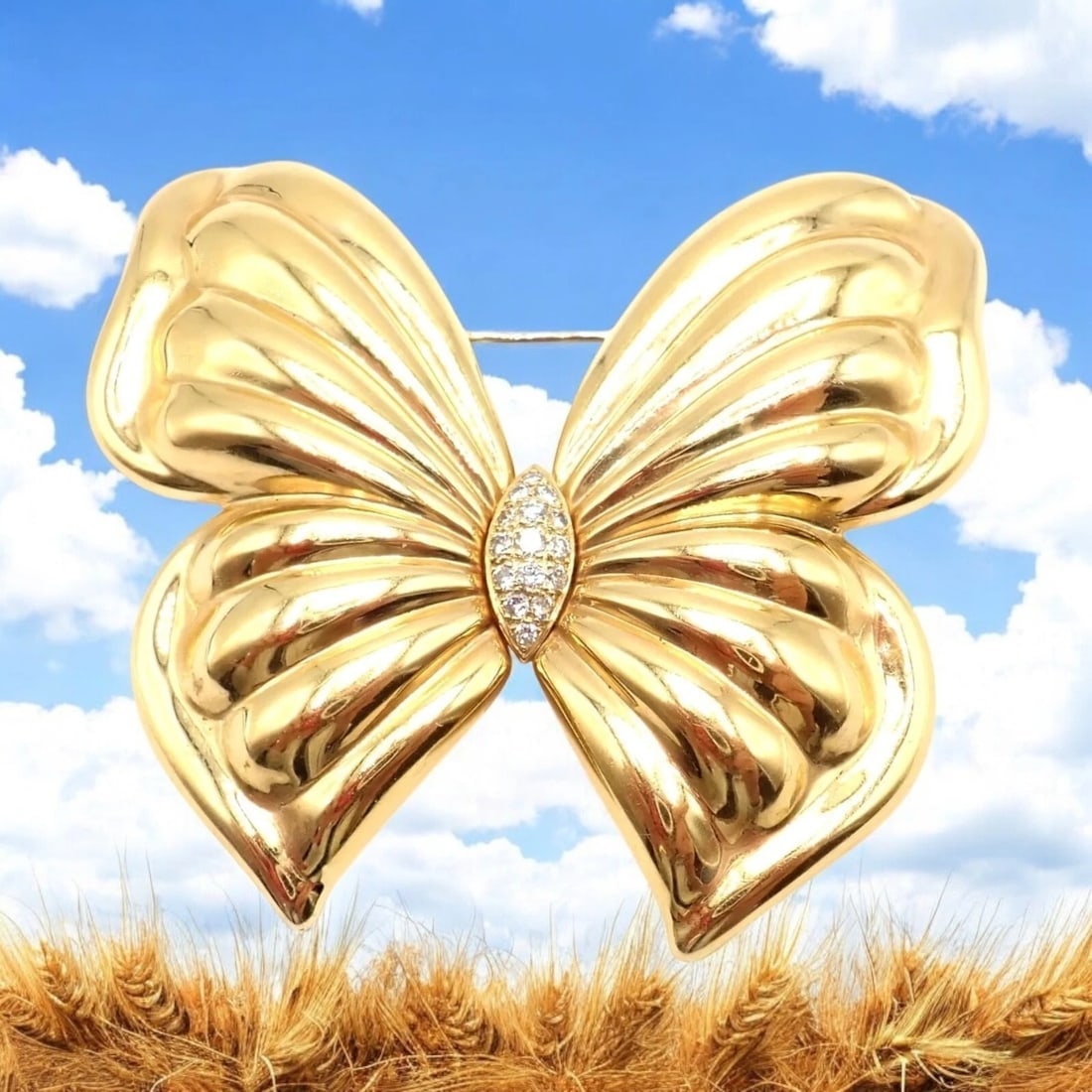 Authentic! Van Cleef & Arpels 18k Yellow Gold Extra Large Butterfly Pin Brooch - 2