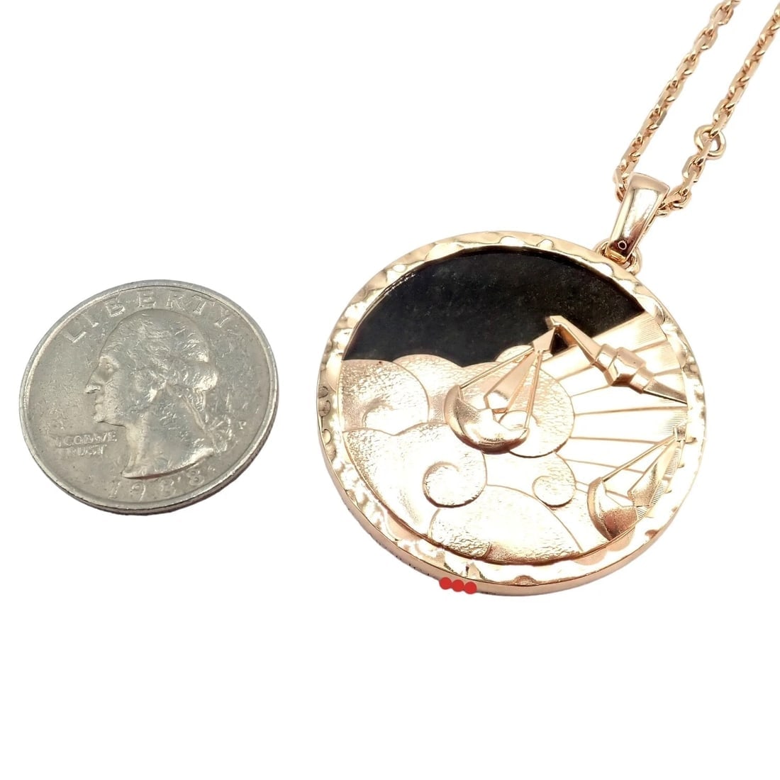 Van Cleef & Arpels Zodiaque18k Rose Gold Libra Pendant Obsidian Necklace Cert. - 11