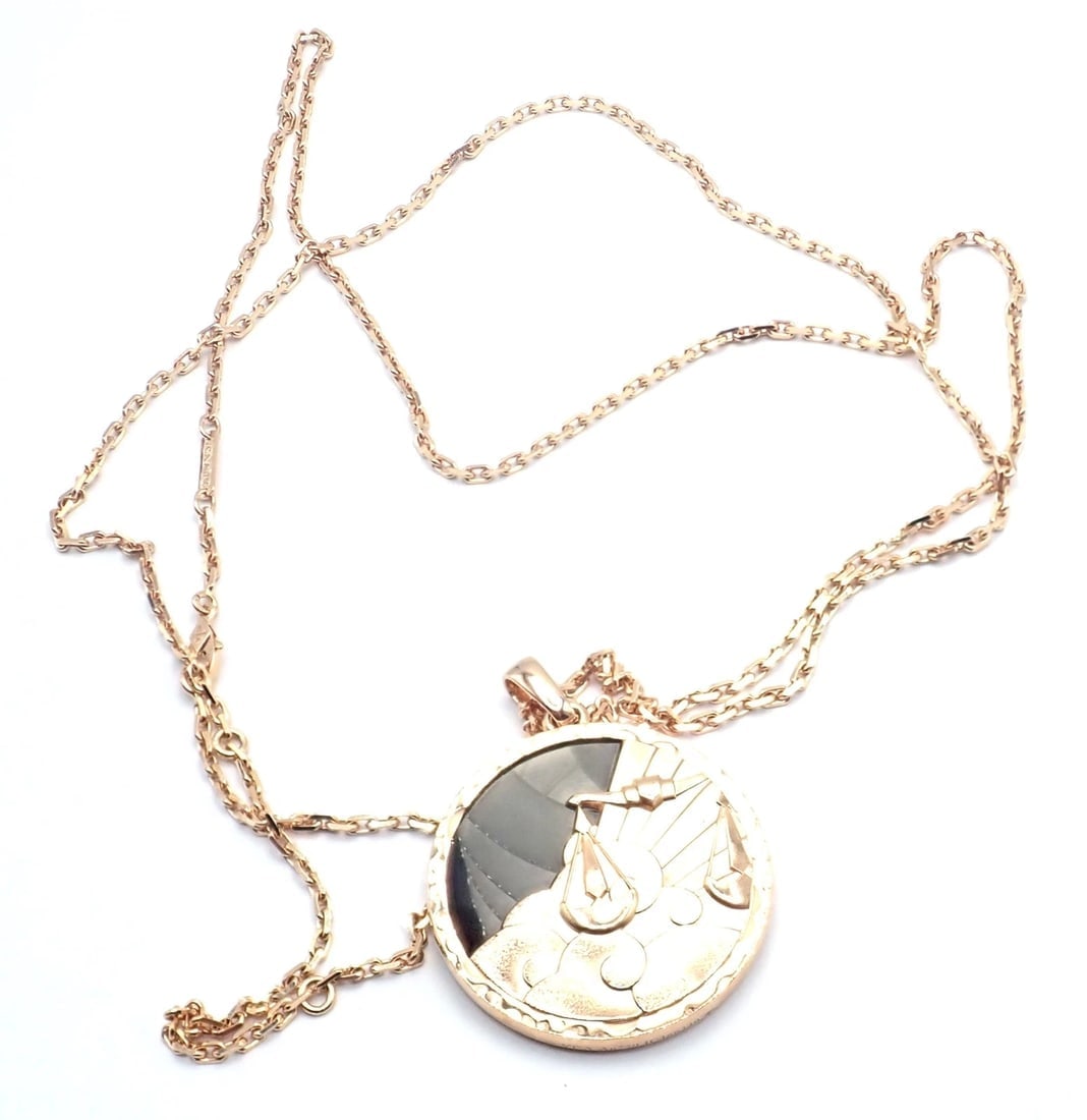 Van Cleef & Arpels Zodiaque18k Rose Gold Libra Pendant Obsidian Necklace Cert. - 12