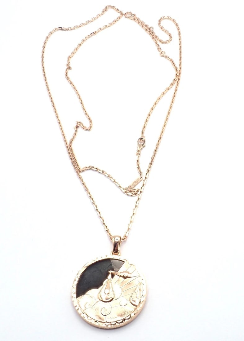 Van Cleef & Arpels Zodiaque18k Rose Gold Libra Pendant Obsidian Necklace Cert. - 13