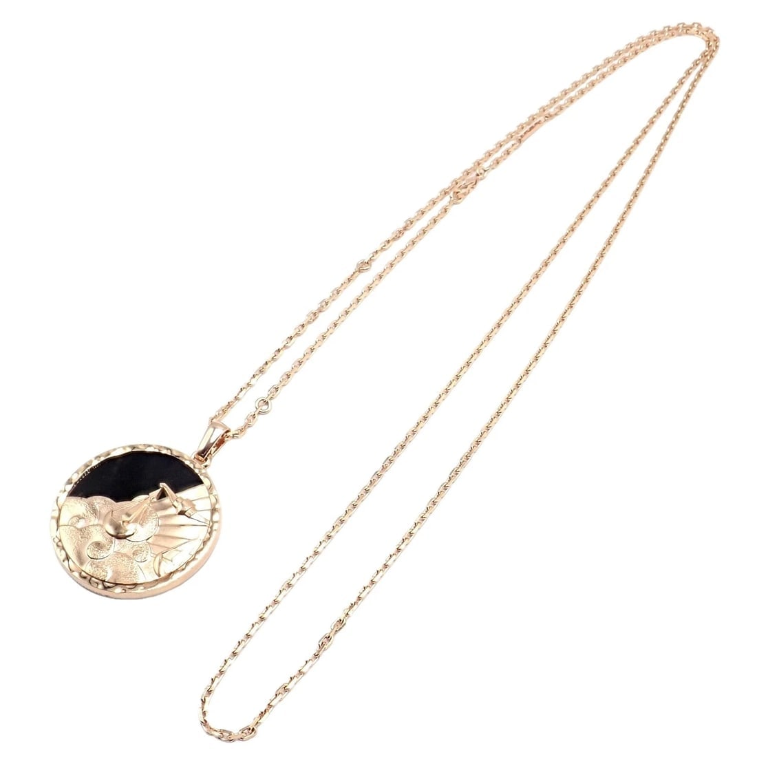 Van Cleef & Arpels Zodiaque18k Rose Gold Libra Pendant Obsidian Necklace Cert. - 3