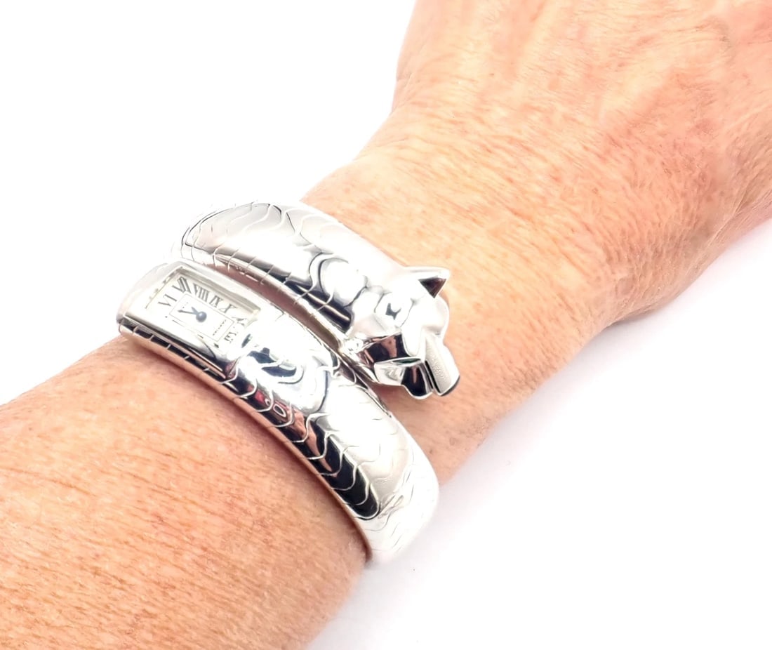 Cartier Panther Panthere 18k White Gold Lakarda Bangle Bracelet Watch Paper - 3