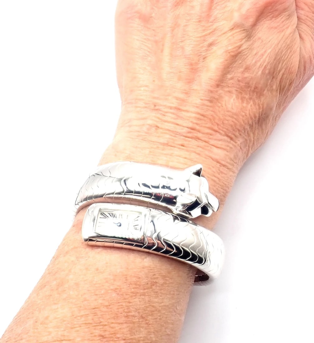 Cartier Panther Panthere 18k White Gold Lakarda Bangle Bracelet Watch Paper - 6