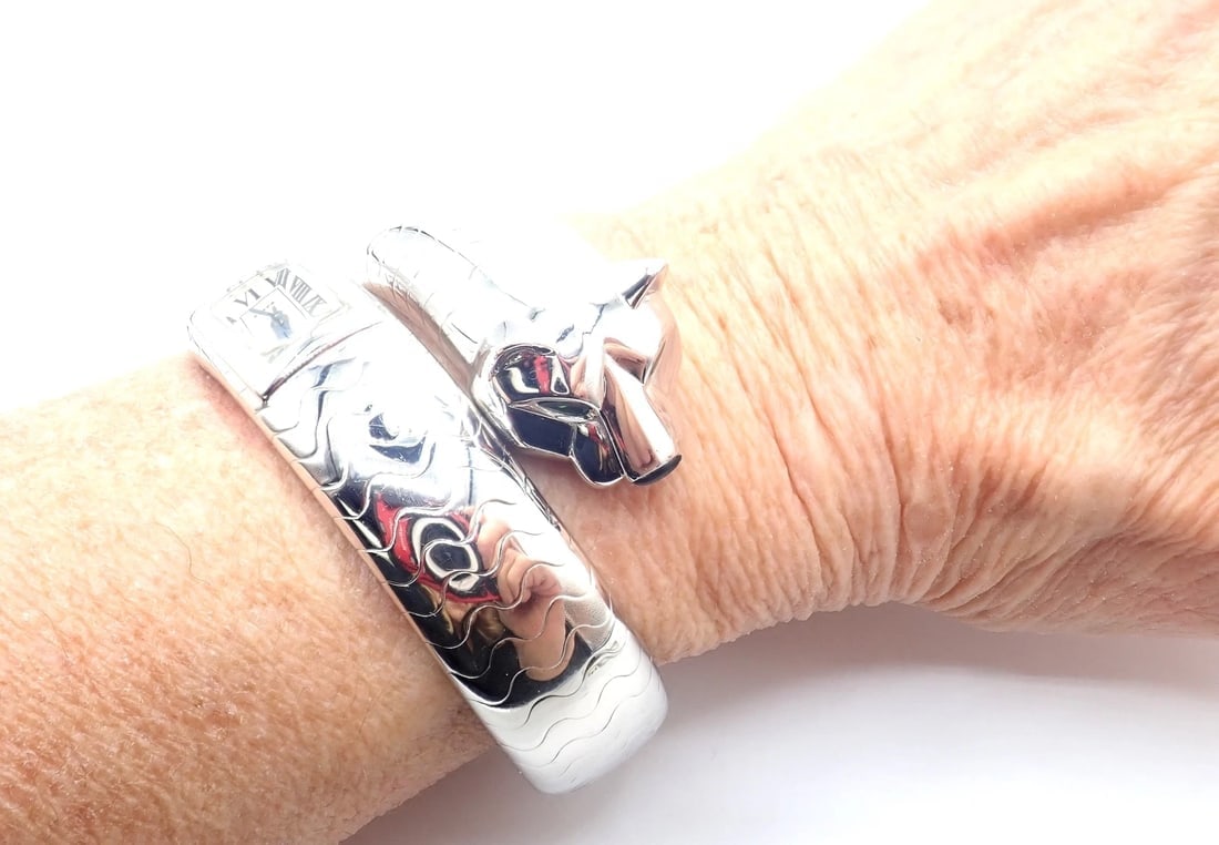 Cartier Panther Panthere 18k White Gold Lakarda Bangle Bracelet Watch Paper - 7