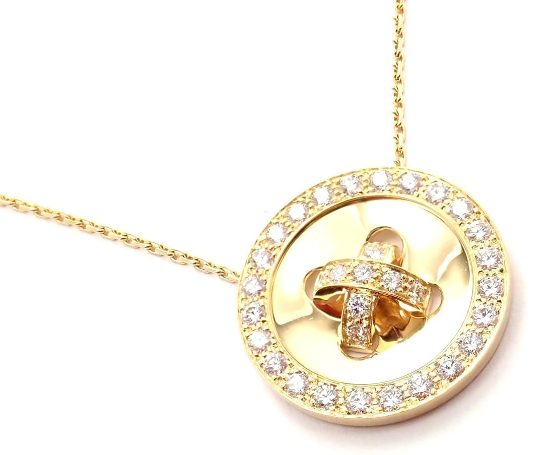 Authentic! Van Cleef & Arpels 18k Yellow Gold Diamond Button Pendant Necklace - 3