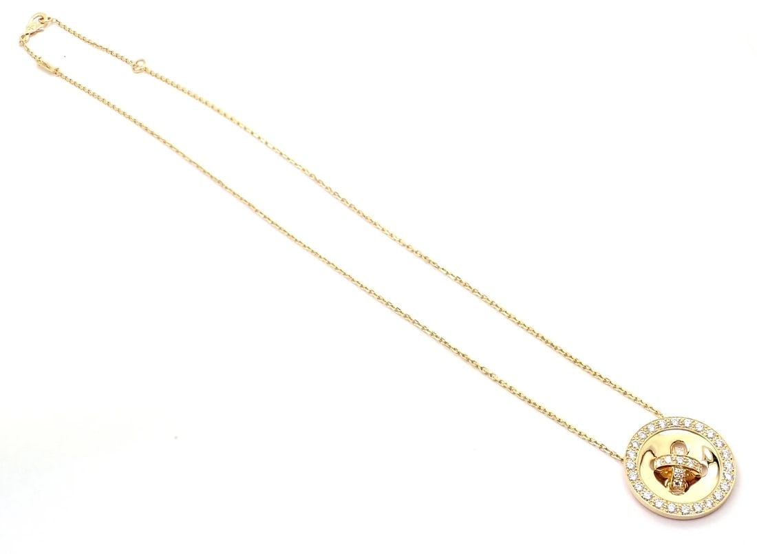 Authentic! Van Cleef & Arpels 18k Yellow Gold Diamond Button Pendant Necklace - 8