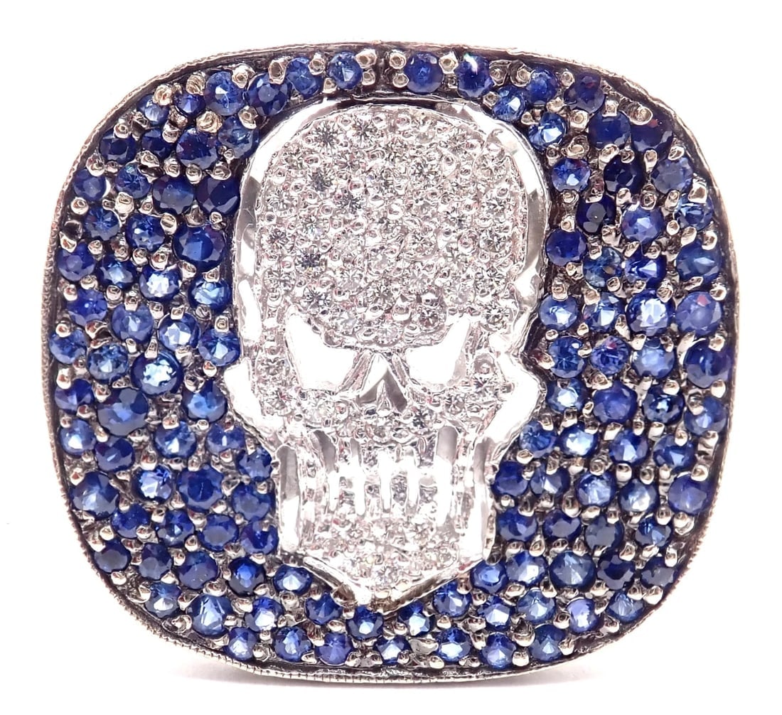 Authentic! Loree Rodkin 18k White Gold Diamond Sapphire Skull Ring Paper Box - 3
