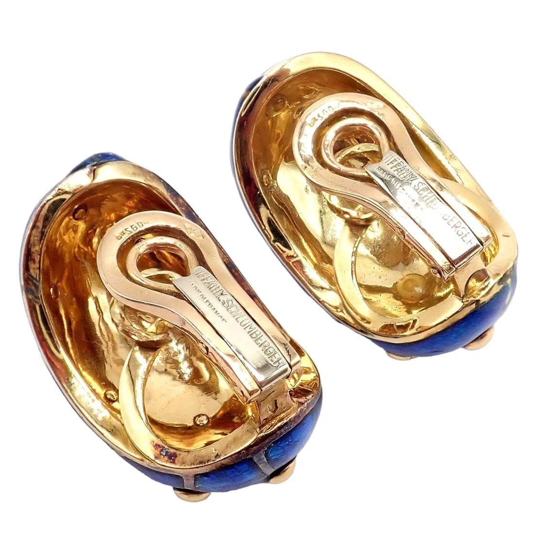 Rare Tiffany & Co Schlumberger 18k Yellow Gold Large Blue Enamel Banana Earrings - 13