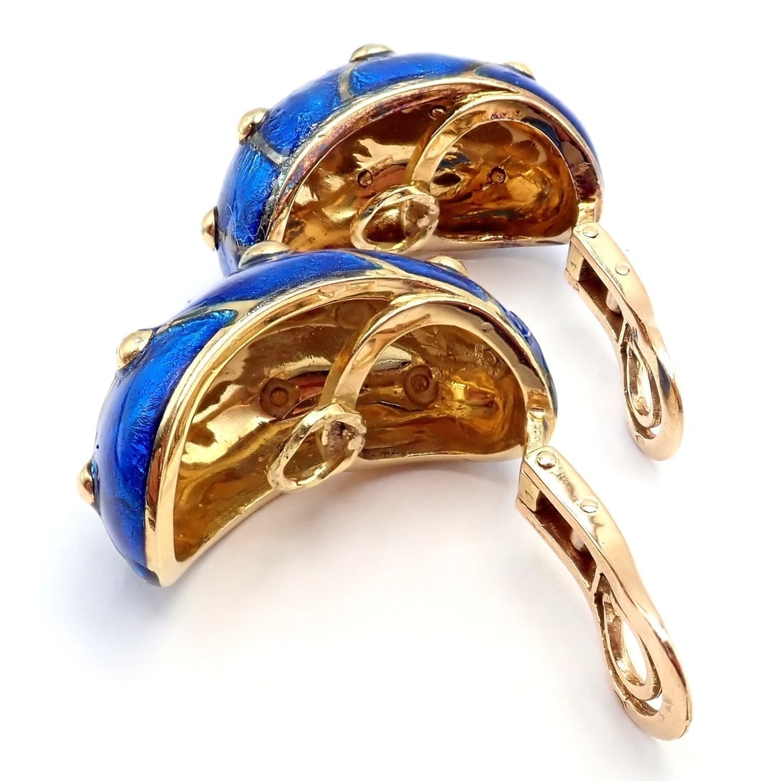 Rare Tiffany & Co Schlumberger 18k Yellow Gold Large Blue Enamel Banana Earrings - 8