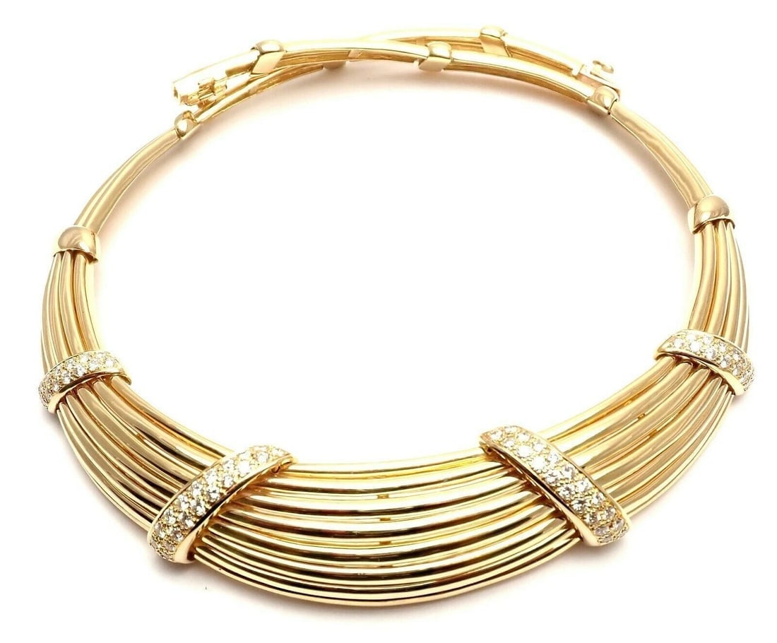 Vintage! Authentic Van Cleef & Arpels 18k Yellow Gold Diamond Choker Necklace - 12