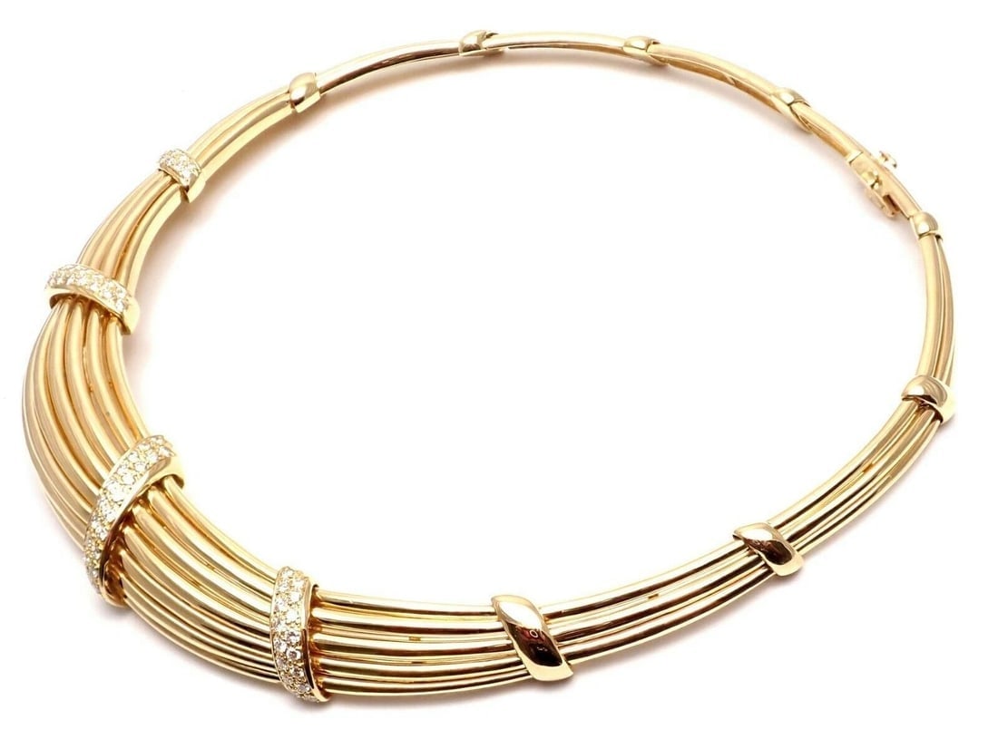 Vintage! Authentic Van Cleef & Arpels 18k Yellow Gold Diamond Choker Necklace - 6