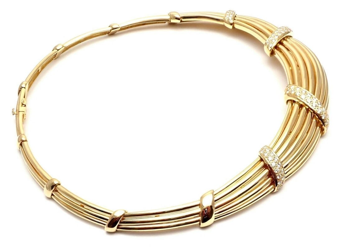 Vintage! Authentic Van Cleef & Arpels 18k Yellow Gold Diamond Choker Necklace - 7