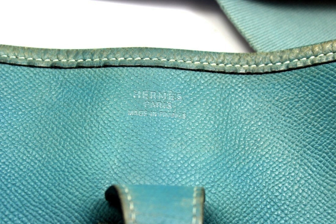Authentic! Hermes Evelyne Blue Jean Epsom Leather PM Handbag Purse - 7