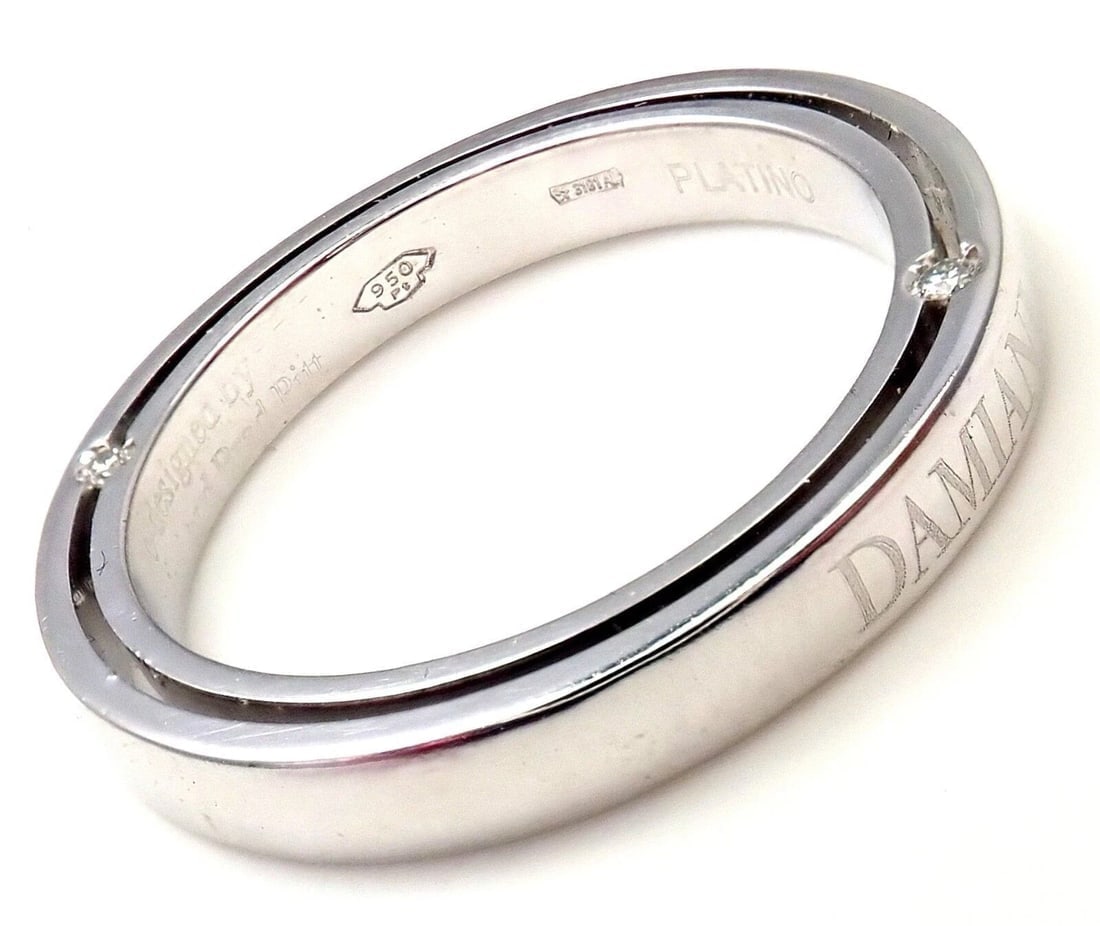 Rare! Authentic Damiani Brad Pitt Platinum 4 Diamond 3mm Band Ring Sz 7 - 3