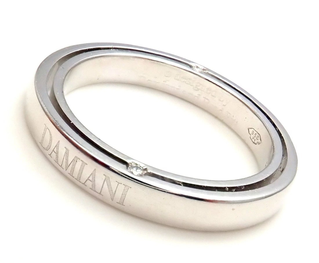 Rare! Authentic Damiani Brad Pitt Platinum 4 Diamond 3mm Band Ring Sz 7 - 4