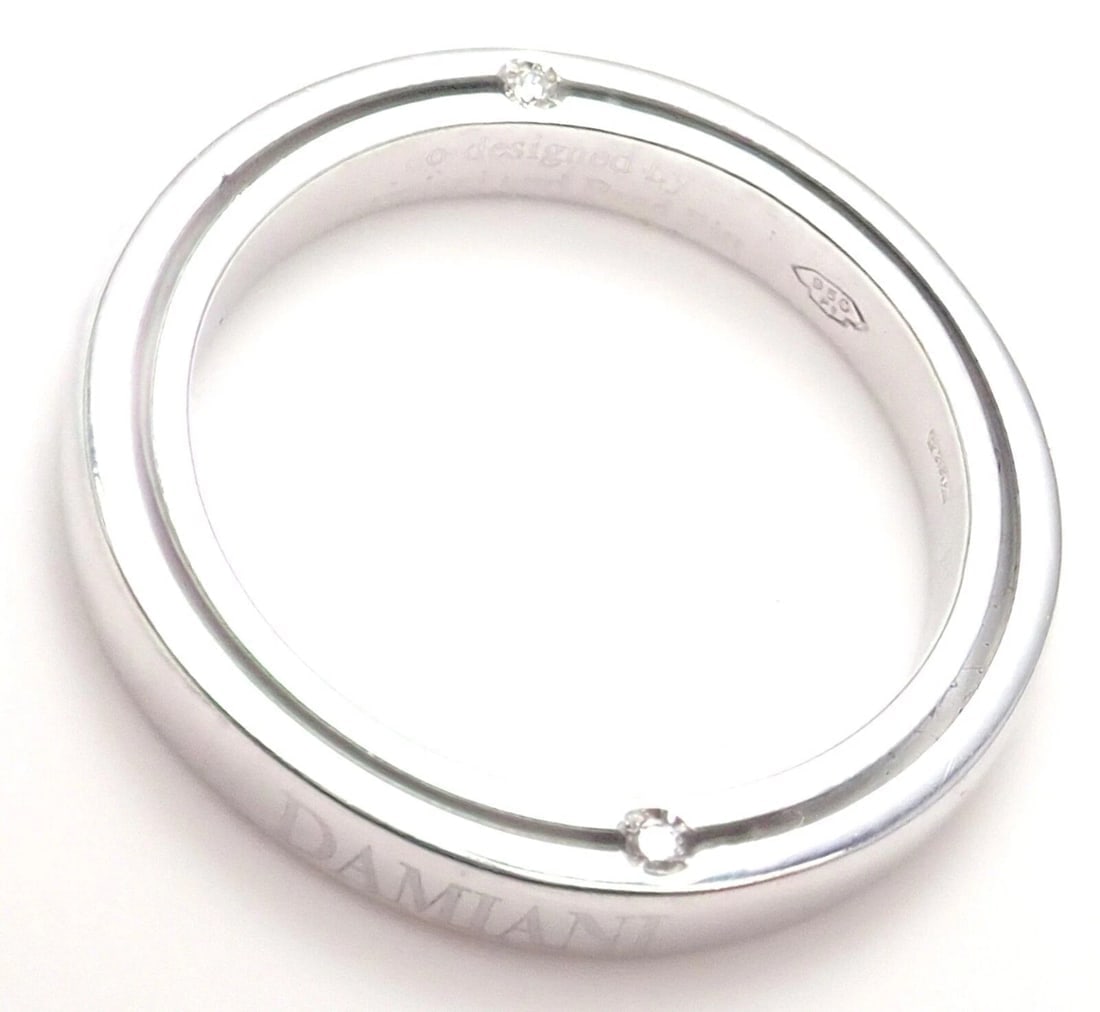 Rare! Authentic Damiani Brad Pitt Platinum 4 Diamond 3mm Band Ring Sz 7 - 5
