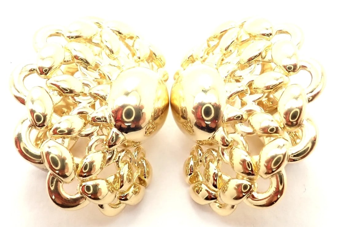 Authentic! Vintage Hermes 18K Yellow Gold Large Earrings - 11