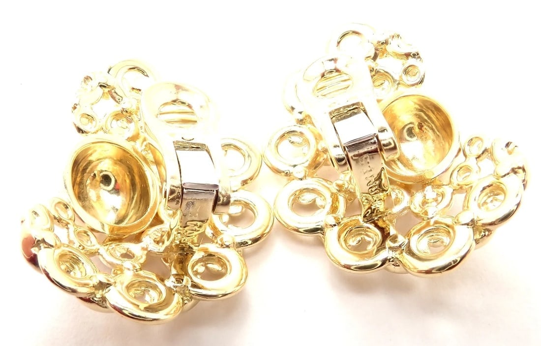 Authentic! Vintage Hermes 18K Yellow Gold Large Earrings - 12