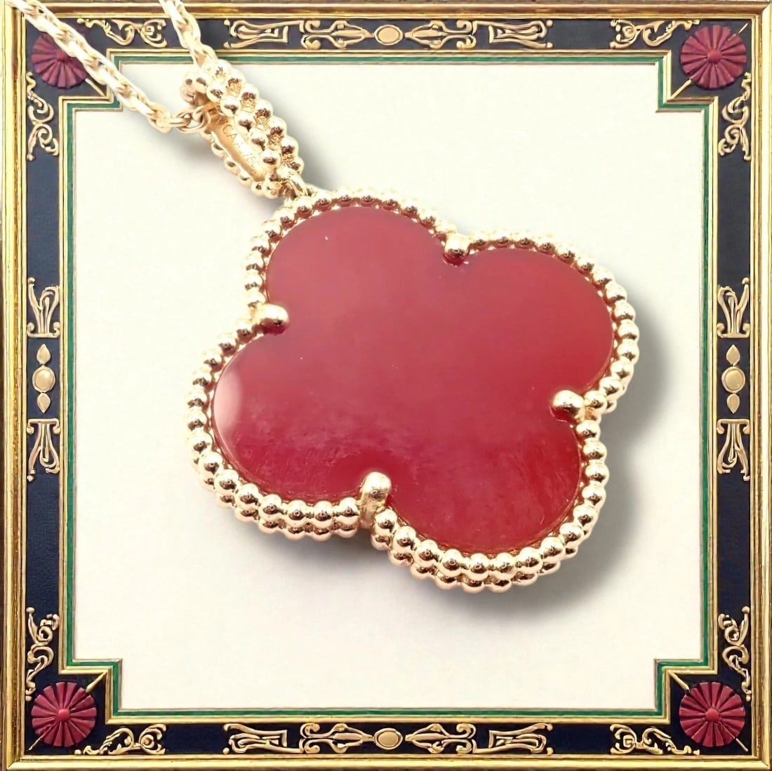 Van Cleef & Arpels 18k Gold Magic Alhambra Carnelian Motif Long Necklace Cert - 2