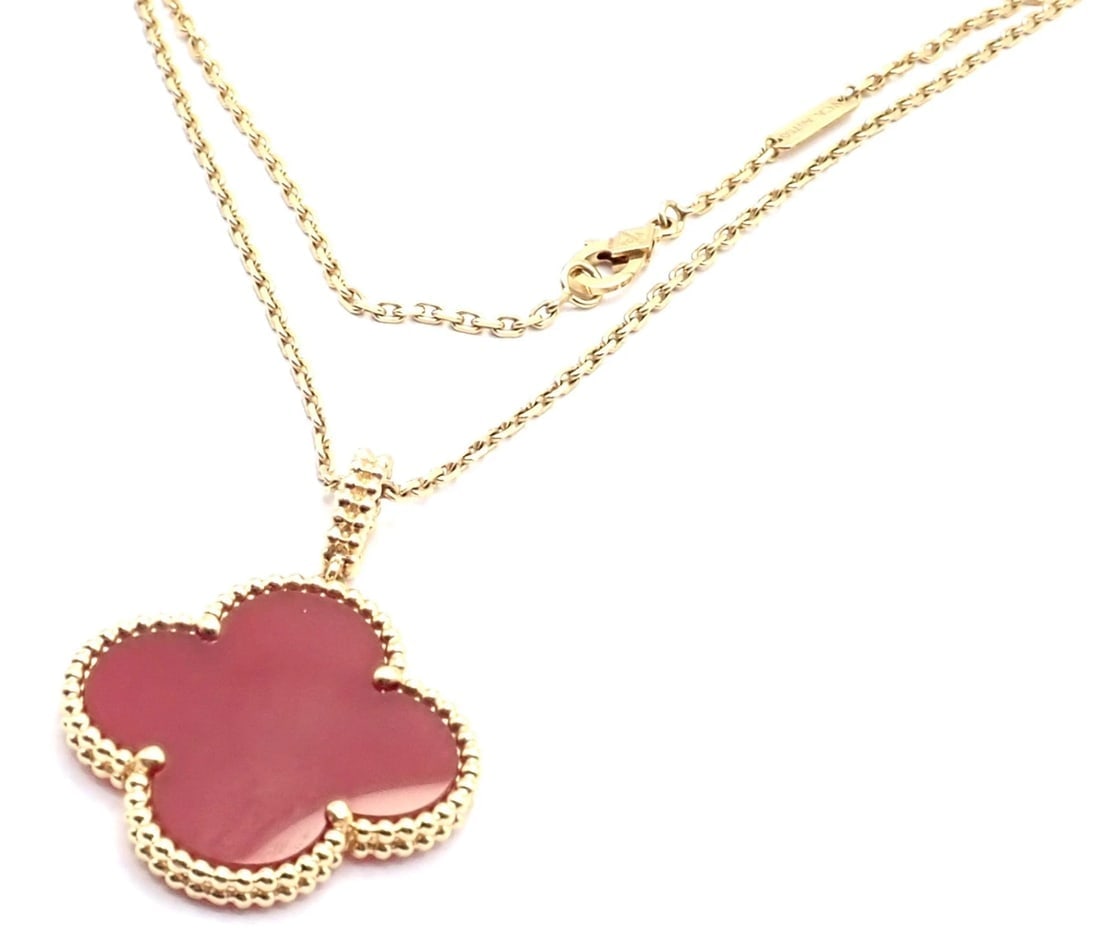 Van Cleef & Arpels 18k Gold Magic Alhambra Carnelian Motif Long Necklace Cert - 6