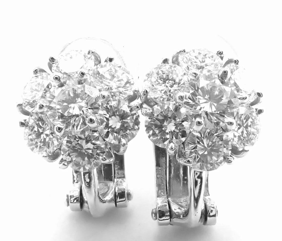 Authentic! Van Cleef & Arpels Platinum Diamond Fleurette Flower Earrings - 17