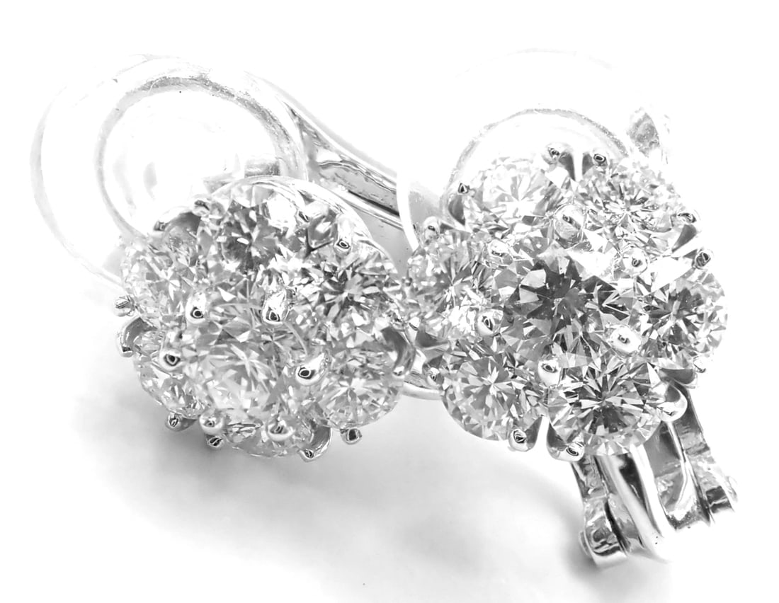 Authentic! Van Cleef & Arpels Platinum Diamond Fleurette Flower Earrings - 5