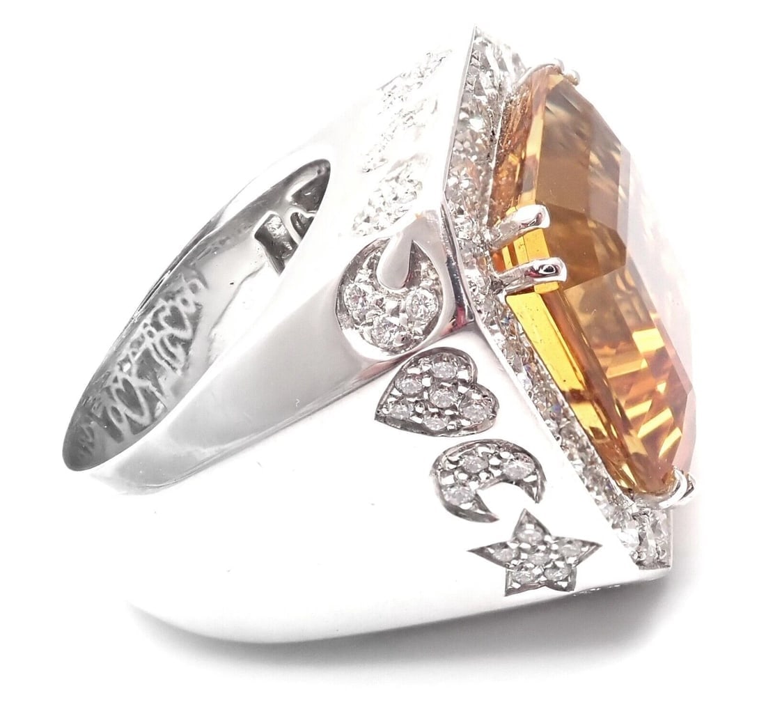 Authentic! Pasquale Bruni 18k White Gold Diamond Citrine Large Ring - 3
