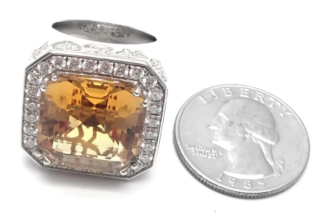 Authentic! Pasquale Bruni 18k White Gold Diamond Citrine Large Ring - 4