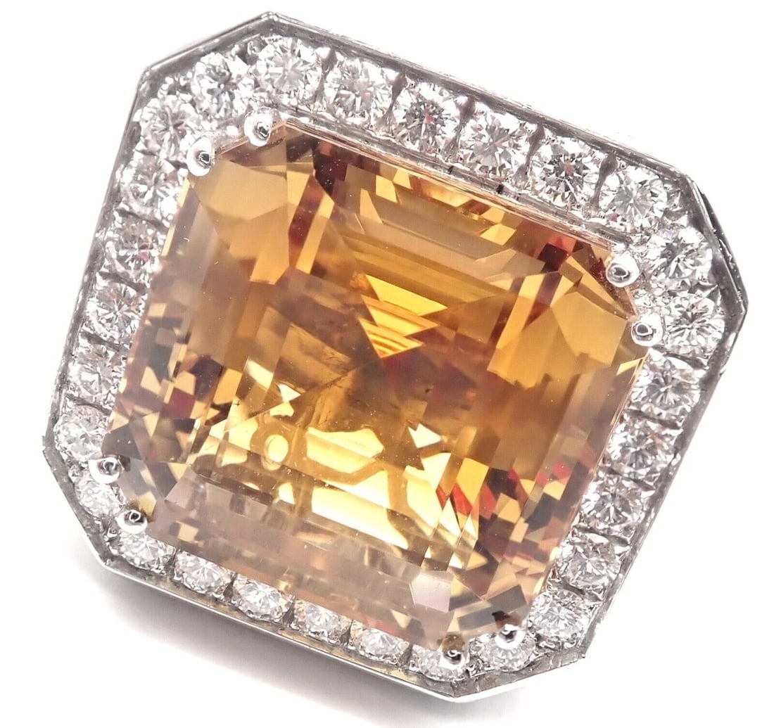 Authentic! Pasquale Bruni 18k White Gold Diamond Citrine Large Ring - 5