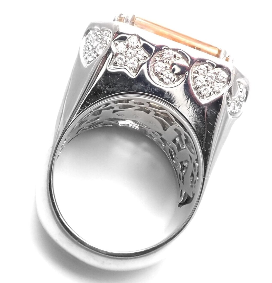Authentic! Pasquale Bruni 18k White Gold Diamond Citrine Large Ring - 6