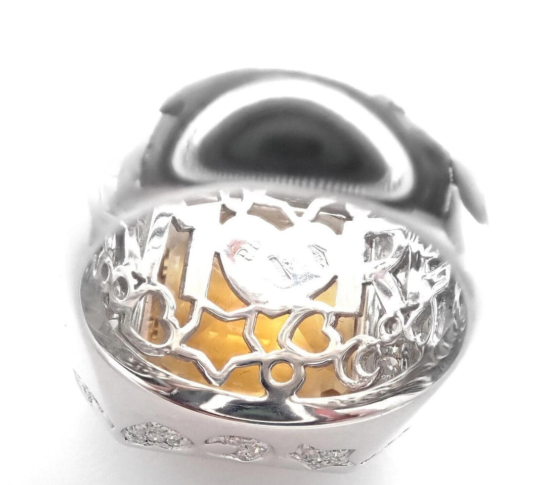 Authentic! Pasquale Bruni 18k White Gold Diamond Citrine Large Ring - 8