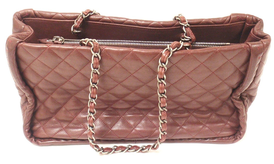 AUTHENTIC 2012 CHANEL ISTANBUL SOFT CAVIAR TOTE BURGUNDY LEATHER HANDBAG - 2
