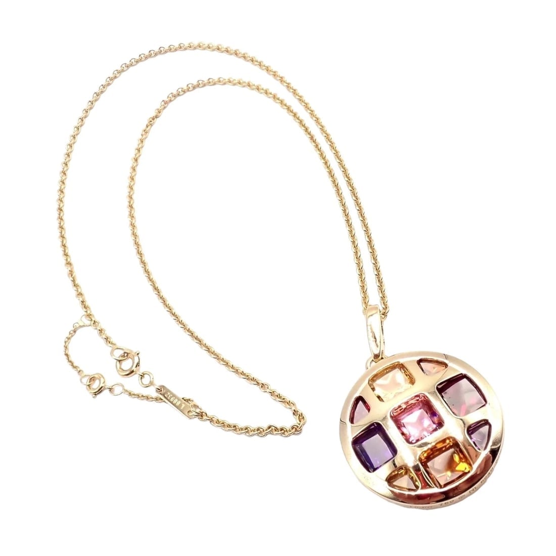 Cartier Pasha 18k Yellow Gold Amethyst Citrine Garnet Tourmaline Necklace Cert.: Cartier Pasha 18k Yellow Gold Amethyst Citrine Garnet Tourmaline Necklace Cert. About This Piece: The Cartier Pasha Necklace, crafted in luxurious 18k yellow gold, is a testament to exquisite