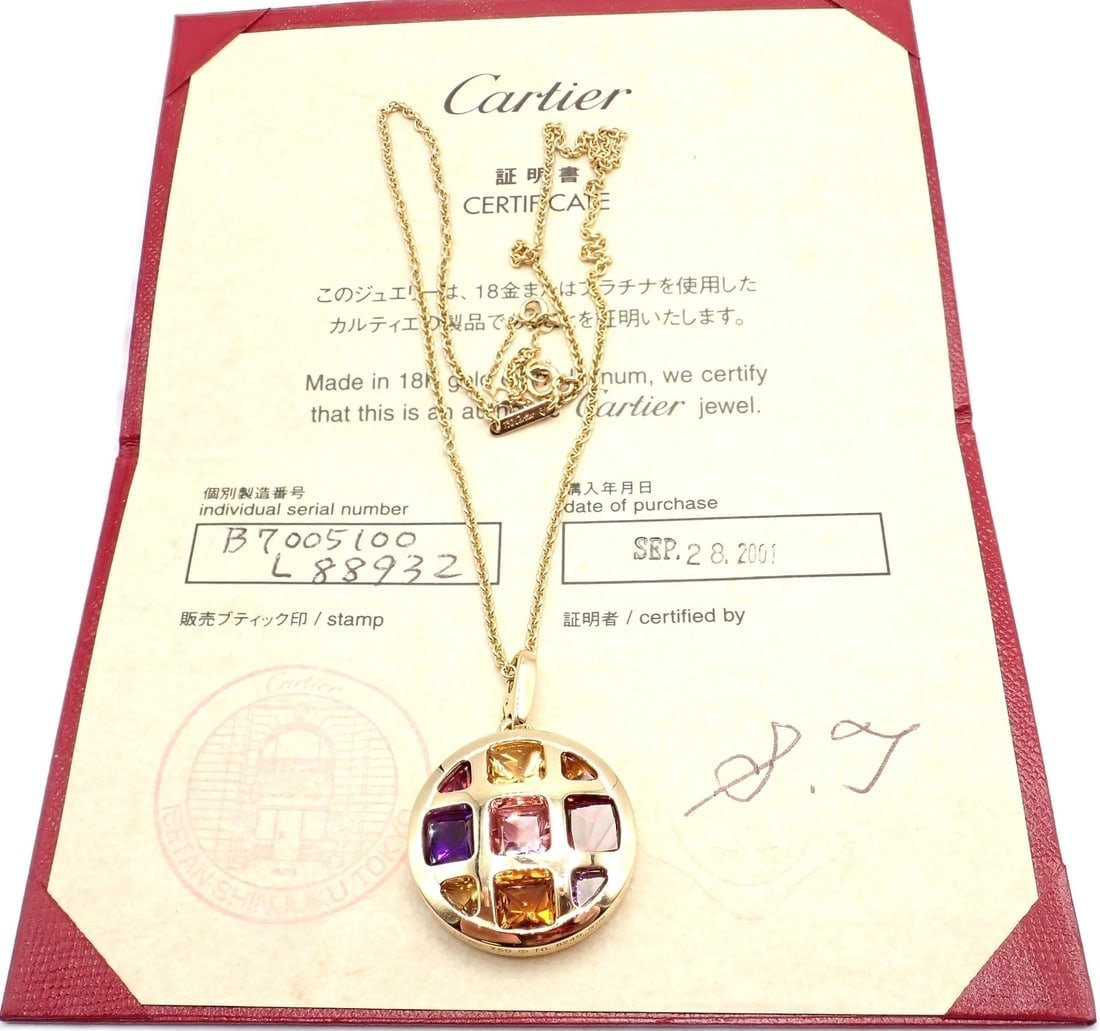 Cartier Pasha 18k Yellow Gold Amethyst Citrine Garnet Tourmaline Necklace Cert. - 6