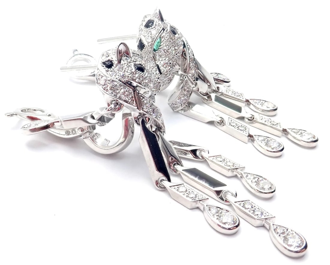 Authentic! Cartier Panthere Panther 18k White Gold Diamond Black Onyx Earrings - 5